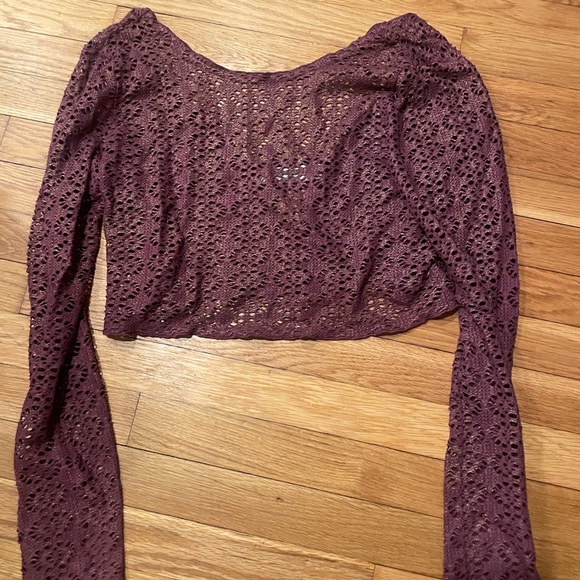 Free people open back crochet long sleeve gauze crop top - Picture 2 of 3